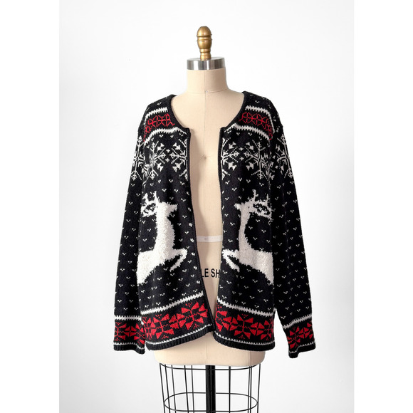 J.Jill Holiday Christmas Reindeer Snowflake Zip Knit Winter Cardigan Fair Isle - Picture 5 of 7